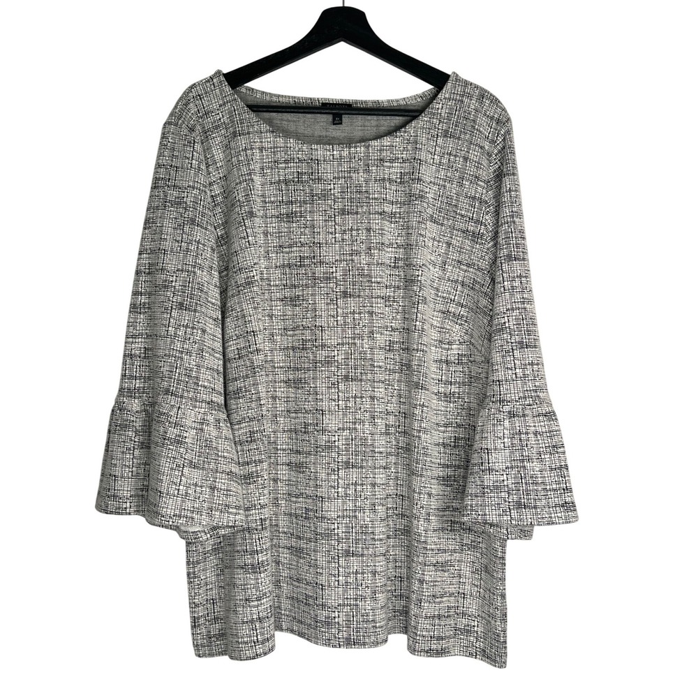 Talbots Plus Women 3X Black White Crosshatch Bell Sleeve Knit Tunic Blouse Top